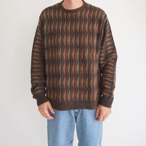 VTG Haggar Brown Multicolor Knit Sweater Retro Eclectic Grandpa Fall Layering XL